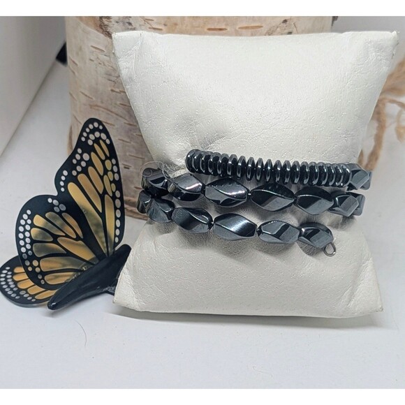 Hematite Gunmetal Gray Beaded Magnetic Wrap Bracelet Anklet - Picture 1 of 3